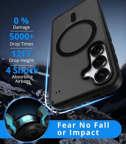 Vansdon for Samsung Galaxy S24 Case / S25 Case, Compatible with MagSafe, Magnetic Translucent Matte Slim Protective Cover with 1 Screen Protector - Military-Grade Drop Protection (Black) in Saudi Arabia