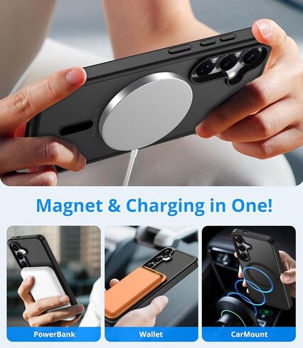 Vansdon for Samsung Galaxy S24 Case / S25 Case, Compatible with MagSafe, Magnetic Translucent Matte Slim Protective Cover with 1 Screen Protector - Military-Grade Drop Protection (Black) in Saudi Arabia
