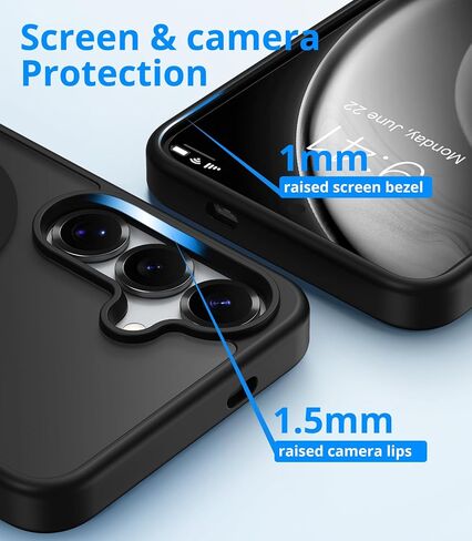 Vansdon for Samsung Galaxy S24 Case / S25 Case, Compatible with MagSafe, Magnetic Translucent Matte Slim Protective Cover with 1 Screen Protector - Military-Grade Drop Protection (Black) in Saudi Arabia