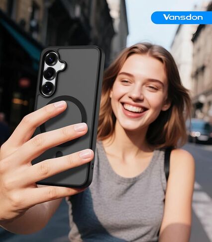 Vansdon for Samsung Galaxy S24 Case / S25 Case, Compatible with MagSafe, Magnetic Translucent Matte Slim Protective Cover with 1 Screen Protector - Military-Grade Drop Protection (Black) in Saudi Arabia