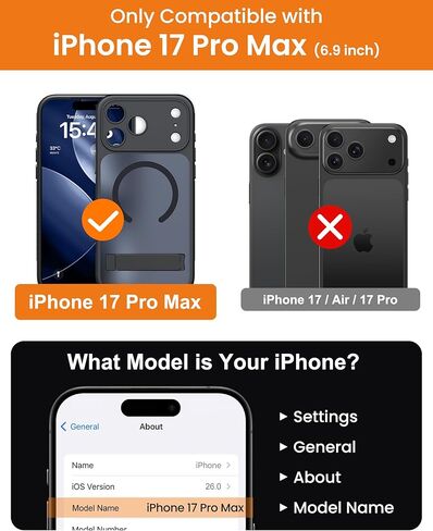 حافظة BXYJY لهاتف iPhone 17 Pro Max مع حامل، مغناطيسي متوافق مع MagSafe، زر التحكم في الكاميرا، حماية كاملة للعدسة، قطرة متينة من الدرجة العسكرية، حافظة رفيعة شفافة غير لامعة لهاتف 17 Promax، أسود in Kuwait