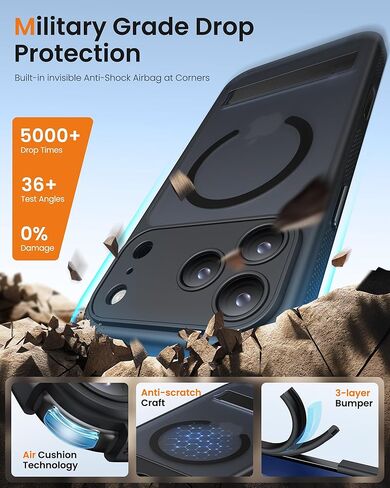 حافظة BXYJY لهاتف iPhone 17 Pro Max مع حامل، مغناطيسي متوافق مع MagSafe، زر التحكم في الكاميرا، حماية كاملة للعدسة، قطرة متينة من الدرجة العسكرية، حافظة رفيعة شفافة غير لامعة لهاتف 17 Promax، أسود in Kuwait