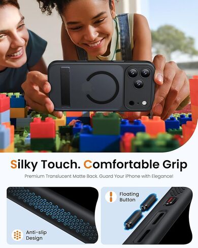 حافظة BXYJY لهاتف iPhone 17 Pro Max مع حامل، مغناطيسي متوافق مع MagSafe، زر التحكم في الكاميرا، حماية كاملة للعدسة، قطرة متينة من الدرجة العسكرية، حافظة رفيعة شفافة غير لامعة لهاتف 17 Promax، أسود in Kuwait