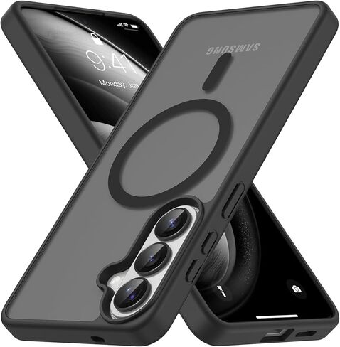 Vansdon for Samsung Galaxy S24 Case / S25 Case, Compatible with MagSafe, Magnetic Translucent Matte Slim Protective Cover with 1 Screen Protector - Military-Grade Drop Protection (Black) in Saudi Arabia