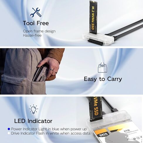 MAIWO NVMe to USB C Adapter, SATA to USB Cable, 10Gbps Tool Free Hard Drive Reader Enclosure for M.2 PCIe NVMe M Key & 2.5 Inch SATA SSD HDD, 5V 3A Power in Kuwait
