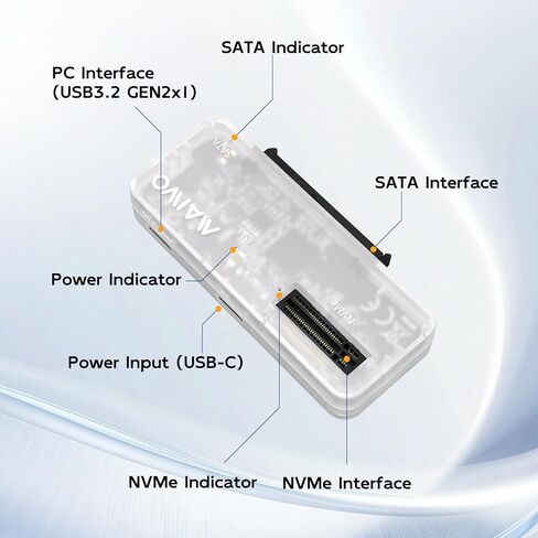 MAIWO NVMe to USB C Adapter, SATA to USB Cable, 10Gbps Tool Free Hard Drive Reader Enclosure for M.2 PCIe NVMe M Key & 2.5 Inch SATA SSD HDD, 5V 3A Power in Kuwait