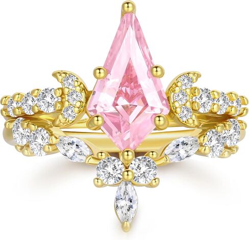 Jiangyue Engagement Pink Rings Rings Rings Set Kite Cut Ring Ring 18K Gold Plated Ring in Kuwait