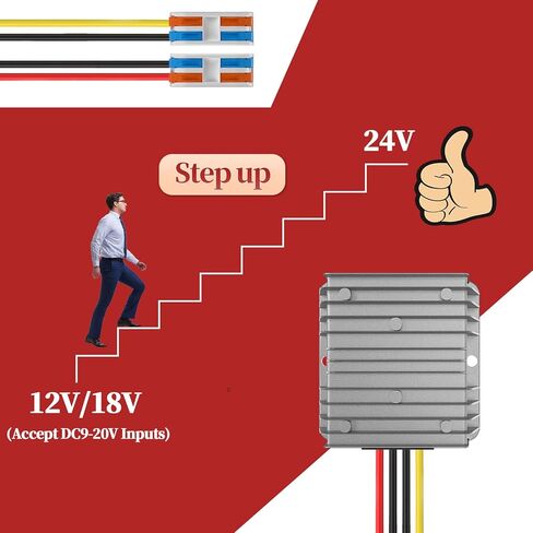 12VDC إلى 24VDC Vonverter 15A 360W، 12 إلى 24V محول تصعيد مع كتلة طرفية سلكية، محول 12 إلى 24 فولت لعربة الجولف LED شاحنة خفيفة قارب مركبة (قبول مدخلات DC9-20V) in Kuwait