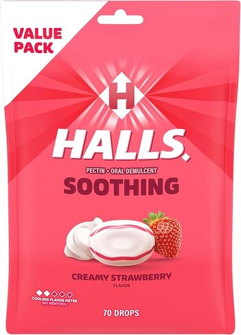 Halls Breezers قطرات الحلق الكريمية بالفراولة، عبوة اقتصادية، 70 قطرة (قد تختلف التعبئة) in Saudi Arabia