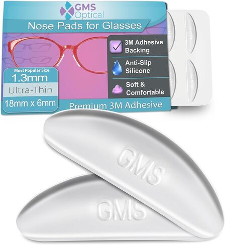 GMS Optical 1.3 مم وسادات أنف من السيليكون لاصقة نصف قمر رفيعة للغاية ومضادة للانزلاق للنظارات والنظارات الشمسية وملابس العين | دعم فائق اللصق | 10 زوج (أسود) in Saudi Arabia