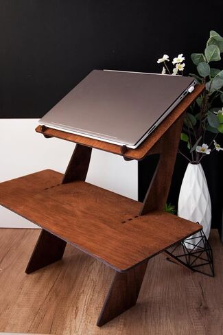 Handcrafted Wood Laptop Stand, Portable Standing Workstation Desk, Adjustable Notebook Holder for Home & Office in Kuwait