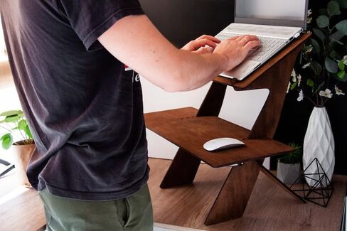 Handcrafted Wood Laptop Stand, Portable Standing Workstation Desk, Adjustable Notebook Holder for Home & Office in Kuwait