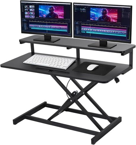 Ergonomic Desk Riser for Standing Height Adjustable Standing Desk Converter 10.2-24.8" 33 Lbs Capacity U-Shapeds Top & Keyboard Tray for Home Office White in Kuwait