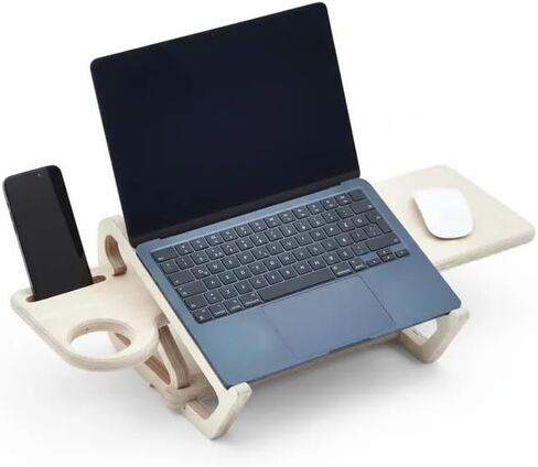 Modern Solid Wood Laptop Desk Stand, Ergonomic Adjustable Riser with Side Trays for Phone, Mouse & Cup in Kuwait