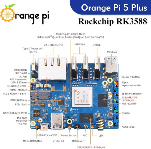 Orange Pi 5 Plus 16GB Rockchip RK3588 8 Core 64 Bit Single Board Computer, 2.4GHz Frequency 8K Video Decoding Open Source Development Board Run Orange Pi OS, Android, Debian, Ubuntu (5 Plus V2.1 16G) in Kuwait