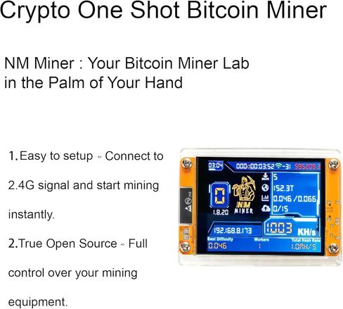 Bitcoin One Shot Miner,with Mini 2.8in Smart Display,Hashrate Up to 1010KH/s,Quiet and Easy to Set up,Mini Miner for Education, Demonstration, and Entertainment in Kuwait