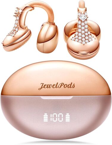 سماعات أذن لاسلكية JewelPods C3، سماعات رأس بلوتوث مفتوحة الأذن مرصعة بالجواهر لراحة طوال اليوم، مشبك سلك ذاكرة خفيف للغاية، وقت تشغيل 60 ساعة، مقاومة للعرق والماء، صوت ممتاز، ذهبي أصفر in Kuwait