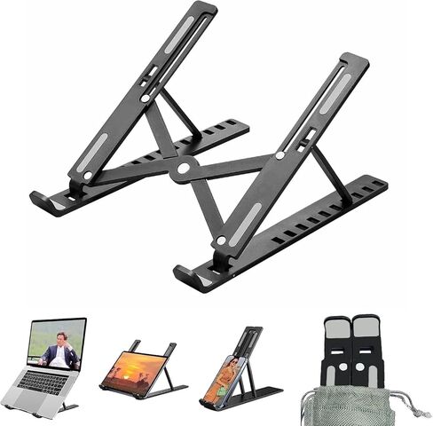Portable Laptop Stand, Foldable and Adjustable, Aluminum Alloy, 7-Level Height, Anti-Slip, Black, for Laptops 8-16 Inches in Kuwait