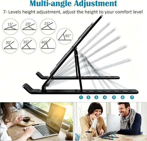 Portable Laptop Stand, Foldable and Adjustable, Aluminum Alloy, 7-Level Height, Anti-Slip, Black, for Laptops 8-16 Inches in Kuwait