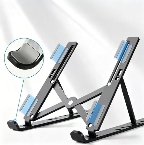 Portable Laptop Stand, Foldable and Adjustable, Aluminum Alloy, 7-Level Height, Anti-Slip, Black, for Laptops 8-16 Inches in Kuwait