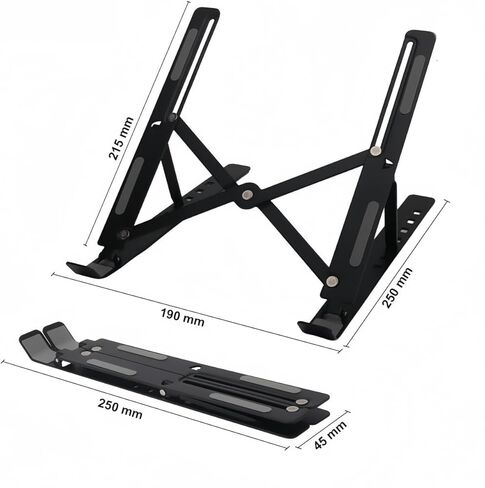 Portable Laptop Stand, Foldable and Adjustable, Aluminum Alloy, 7-Level Height, Anti-Slip, Black, for Laptops 8-16 Inches in Kuwait