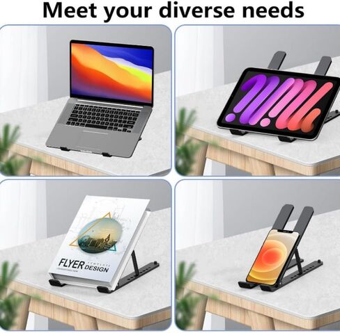 Portable Laptop Stand, Foldable and Adjustable, Aluminum Alloy, 7-Level Height, Anti-Slip, Black, for Laptops 8-16 Inches in Kuwait