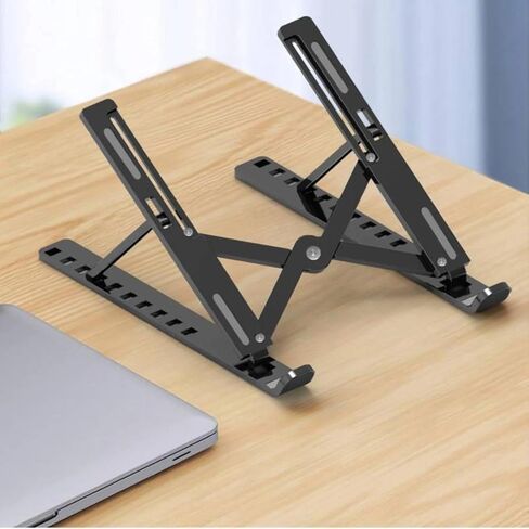 Portable Laptop Stand, Foldable and Adjustable, Aluminum Alloy, 7-Level Height, Anti-Slip, Black, for Laptops 8-16 Inches in Kuwait