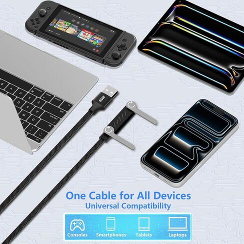 كابل شاحن حامل غير مرئي، شحن سريع 65 وات USB إلى USB C مع حامل سطح المكتب، حامل معدني قابل للتعديل 360 درجة، 2 في 1 لهاتف iPhone 17/16/15، MacBook Pro/Air، Galaxy S26/S25، iPad Pro، Switch in Kuwait
