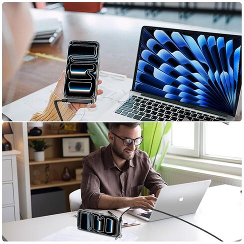 كابل شاحن حامل غير مرئي، شحن سريع 65 وات USB إلى USB C مع حامل سطح المكتب، حامل معدني قابل للتعديل 360 درجة، 2 في 1 لهاتف iPhone 17/16/15، MacBook Pro/Air، Galaxy S26/S25، iPad Pro، Switch in Kuwait