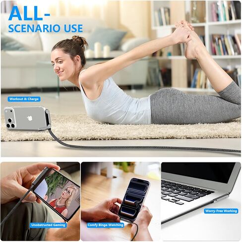 كابل شاحن حامل غير مرئي، شحن سريع 65 وات USB إلى USB C مع حامل سطح المكتب، حامل معدني قابل للتعديل 360 درجة، 2 في 1 لهاتف iPhone 17/16/15، MacBook Pro/Air، Galaxy S26/S25، iPad Pro، Switch in Kuwait
