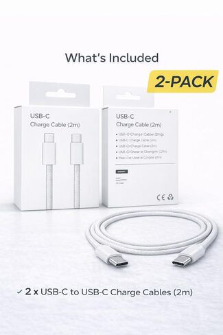 USB C Cable 2M (6FT) 2-Pack Fast Charging USB C to USB C Cable for Samsung Galaxy S23 S24 iPad USB-C Devices Durable Charging Cord in Kuwait