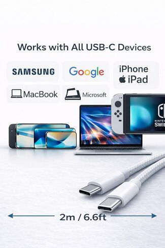 USB C Cable 2M (6FT) 2-Pack Fast Charging USB C to USB C Cable for Samsung Galaxy S23 S24 iPad USB-C Devices Durable Charging Cord in Kuwait