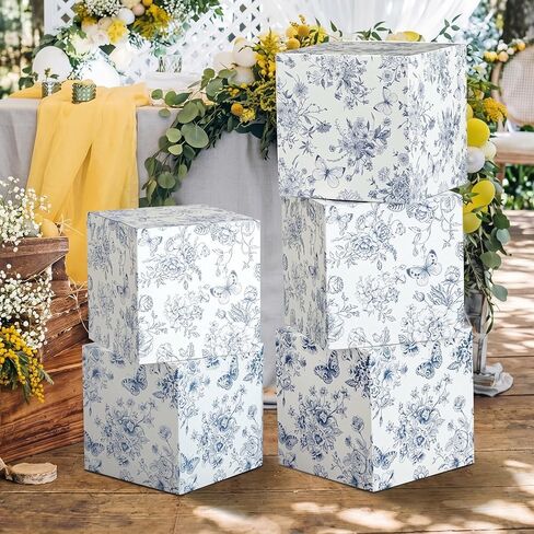 hushee 6 قطع 12 "الزخارف الطرف الأزهار الزرقاء، chinoiserie الأزرق والأبيض الزهور ديكور صناديق خمر فراشة خلفية الدعائم كتل لحفل الزفاف دش الزفاف الشاي حفلة استحمام الطفل كشك الصورة in Saudi Arabia