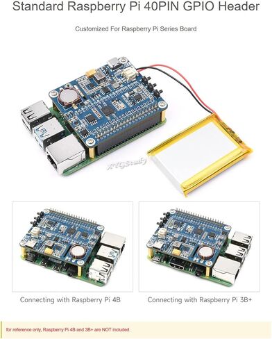 قبعة إدارة الطاقة (B) لـ Raspberry Pi تدعم الشحن وإخراج الطاقة في نفس الوقت مع استجابة عابرة سريعة التحميل مدمجة RTC ودوائر حماية متعددة @XYGStudy in Kuwait