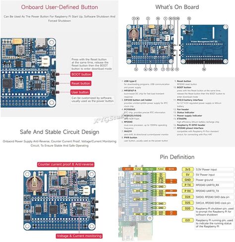 قبعة إدارة الطاقة (B) لـ Raspberry Pi تدعم الشحن وإخراج الطاقة في نفس الوقت مع استجابة عابرة سريعة التحميل مدمجة RTC ودوائر حماية متعددة @XYGStudy in Kuwait