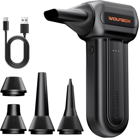 منفضة هواء مضغوطة WOLFBOX MF60&MF70 - 110000 دورة في الدقيقة، منفاخ هواء كهربائي فائق القوة، 3 سرعات قابلة للتعديل وقابلة لإعادة الشحن مع شحن سريع لتنظيف لوحة مفاتيح الكمبيوتر والسيارة والمنزل (رمادي) in Kuwait