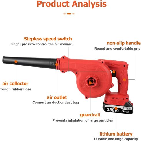 Jadeshay 288VF Lithium Battery Air Blower - Powerful Dust Removal Tool for Home, Car, Computer Cleaning (Red) in Kuwait