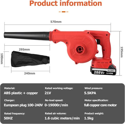Jadeshay 288VF Lithium Battery Air Blower - Powerful Dust Removal Tool for Home, Car, Computer Cleaning (Red) in Kuwait