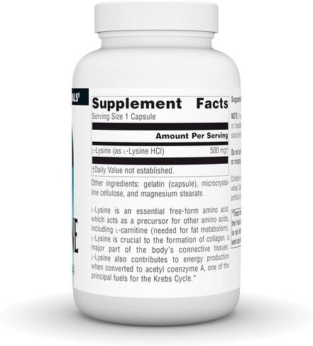شكل خالٍ من L-Lysine من Source Naturals - مكمل للأحماض الأمينية يدعم تكوين الطاقة والكولاجين - 100 كبسولة in Kuwait