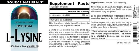 شكل خالٍ من L-Lysine من Source Naturals - مكمل للأحماض الأمينية يدعم تكوين الطاقة والكولاجين - 100 كبسولة in Kuwait