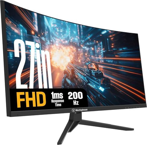 Westinghouse 27 Inch Curved Gaming Monitor, 200Hz, 1ms, FHD 1080P, 3000:1 Contrast Ratio, 118% sRGB, 1500R, AMD FreeSync, Eyecare, for PC Games with Built-in Speakers, DisplayPort, HDMIx2-Black in Kuwait