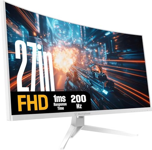 Westinghouse 27 Inch Curved Gaming Monitor, 200Hz, 1ms, FHD 1080P, 3000:1 Contrast Ratio, 118% sRGB, 1500R, AMD FreeSync, Eyecare, for PC Games with Built-in Speakers, DisplayPort, HDMIx2-Black in Saudi Arabia