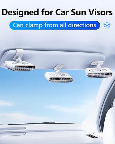 Car Clip on Fan for Sun Visor, 3000Mah Rechargeable Battery Powered Usb Fans That Blow Cold Air, Portable Car Cooling Fan for Cars without Ac, for Vehicle, Van, Suv, Rv, Truck, White in Kuwait