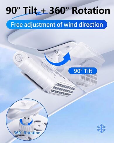 Car Clip on Fan for Sun Visor, 3000Mah Rechargeable Battery Powered Usb Fans That Blow Cold Air, Portable Car Cooling Fan for Cars without Ac, for Vehicle, Van, Suv, Rv, Truck, White in Kuwait