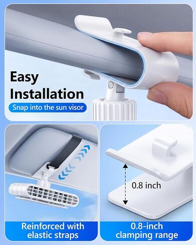 Car Clip on Fan for Sun Visor, 3000Mah Rechargeable Battery Powered Usb Fans That Blow Cold Air, Portable Car Cooling Fan for Cars without Ac, for Vehicle, Van, Suv, Rv, Truck, White in Kuwait