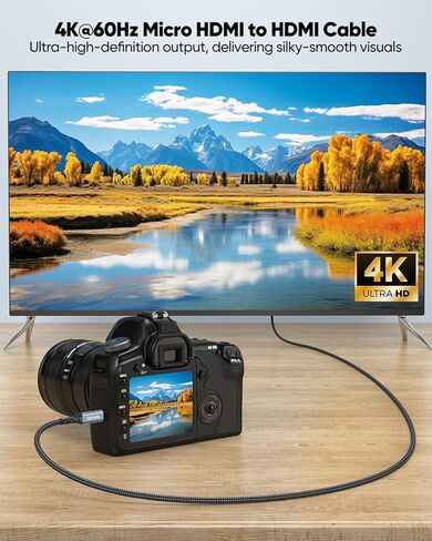 كابل Micro HDMI إلى HDMI بطول 10 أقدام، 4K@60 هرتز HDMI إلى كابل HDMI صغير عالي السرعة سلك جديلة من النايلون Micro HDMI يدعم HDR، ثلاثي الأبعاد، ARC، متوافق مع Raspberry Pi 5/4، الكاميرا، الكمبيوتر المحمول، الشاشة، HDTV in Kuwait