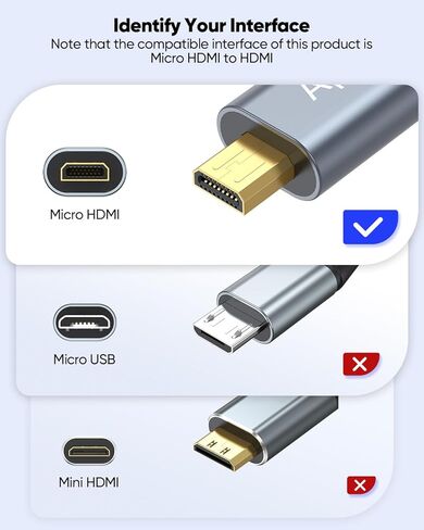 كابل Micro HDMI إلى HDMI بطول 10 أقدام، 4K@60 هرتز HDMI إلى كابل HDMI صغير عالي السرعة سلك جديلة من النايلون Micro HDMI يدعم HDR، ثلاثي الأبعاد، ARC، متوافق مع Raspberry Pi 5/4، الكاميرا، الكمبيوتر المحمول، الشاشة، HDTV in Kuwait