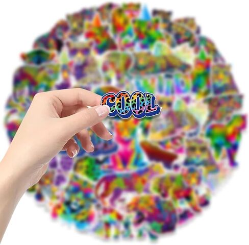 Neon Cheetah Stickers 60Pcs Rainbow Cheetah Vinyl Waterproof Leopard Print Stickers Neon Rainbow Leopard Jungle Safari Animal Decals for Laptop, Guitar, Water Bottles, Car, Bumper, Luggage, Phone in Kuwait