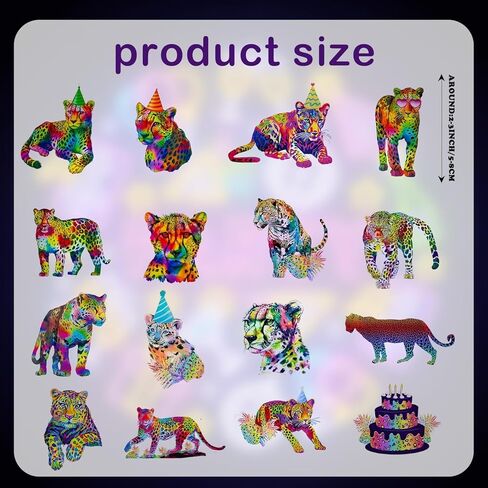 Neon Cheetah Stickers 60Pcs Rainbow Cheetah Vinyl Waterproof Leopard Print Stickers Neon Rainbow Leopard Jungle Safari Animal Decals for Laptop, Guitar, Water Bottles, Car, Bumper, Luggage, Phone in Kuwait