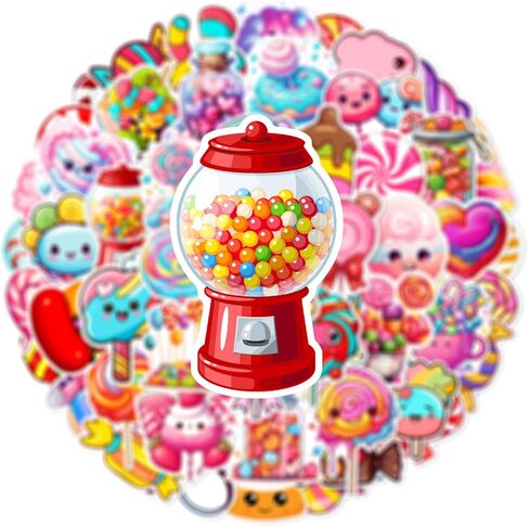Cute Candy Stickers for Kids Sweet Candy Stickers for Water Bottle Waterproof Vinyl Stickers for Scrapbook Journal Laptop Water Bottle Skateboard Guitar Party Supplies（50pcs） (Colourful-P1) in Kuwait